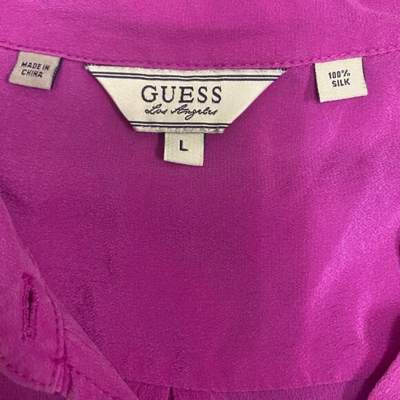 GUESS 100% Silk Magenta Sleeveless Button-Up Blouse – Size L - Picture 6 of 7